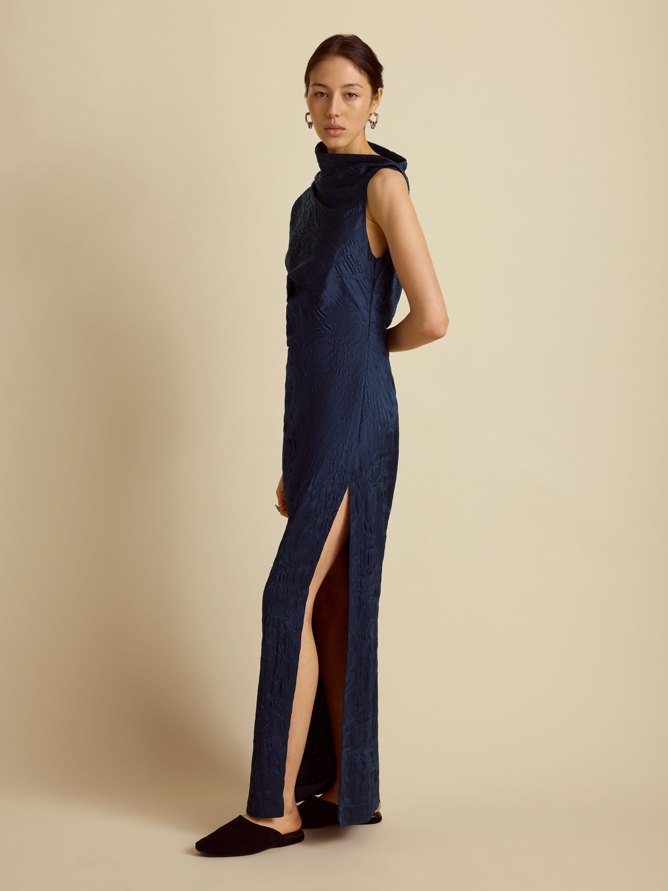 Satin Jacquard Column Dress