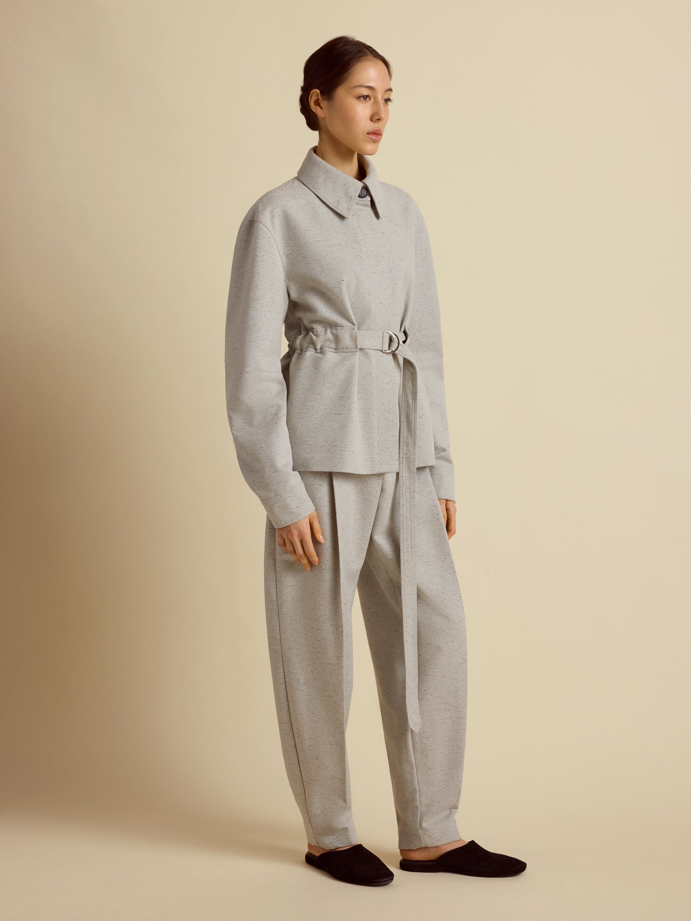 Cotton Silk Belted Bomber Jacket