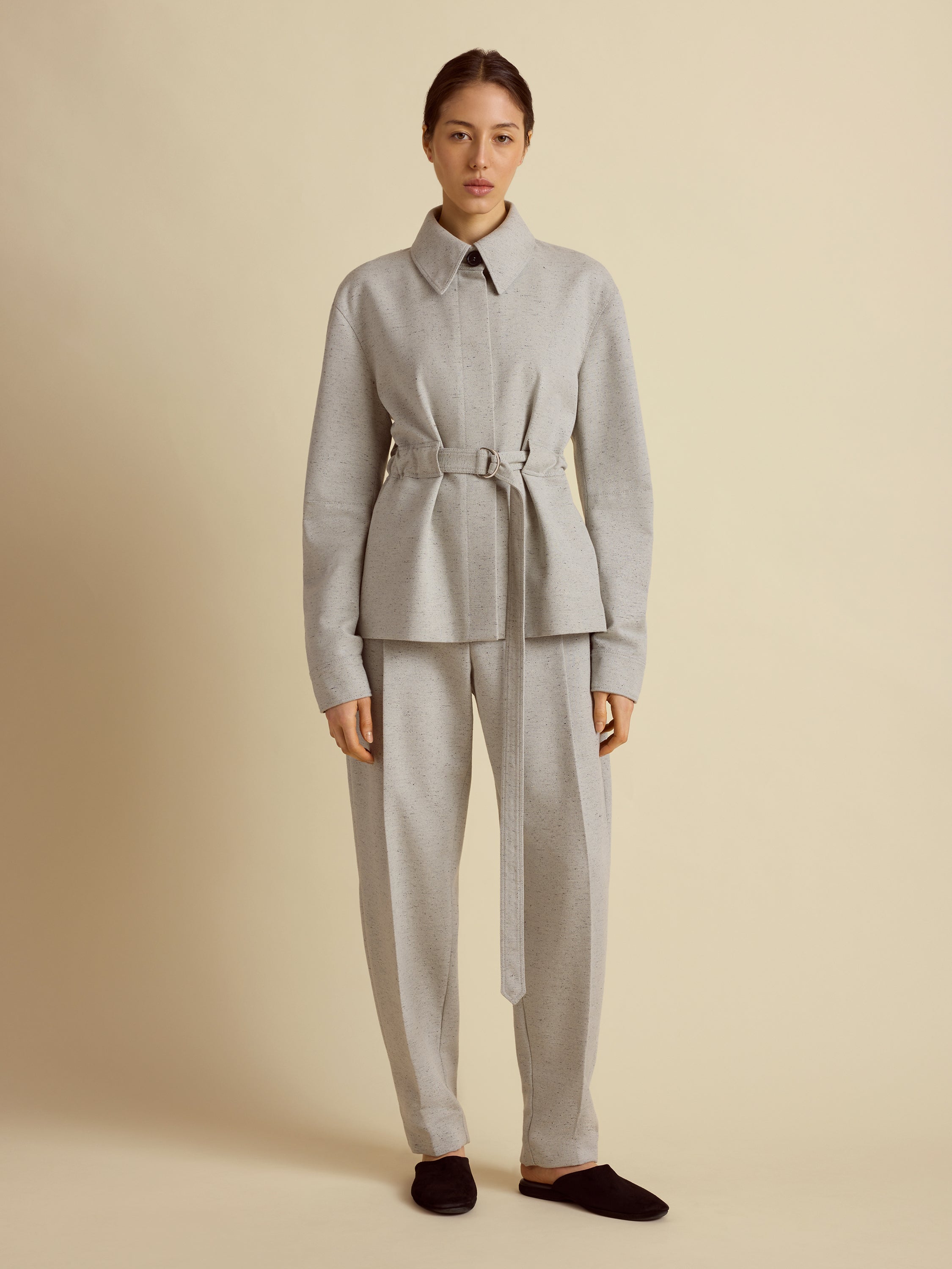 Cotton Silk Belted Bomber Jacket