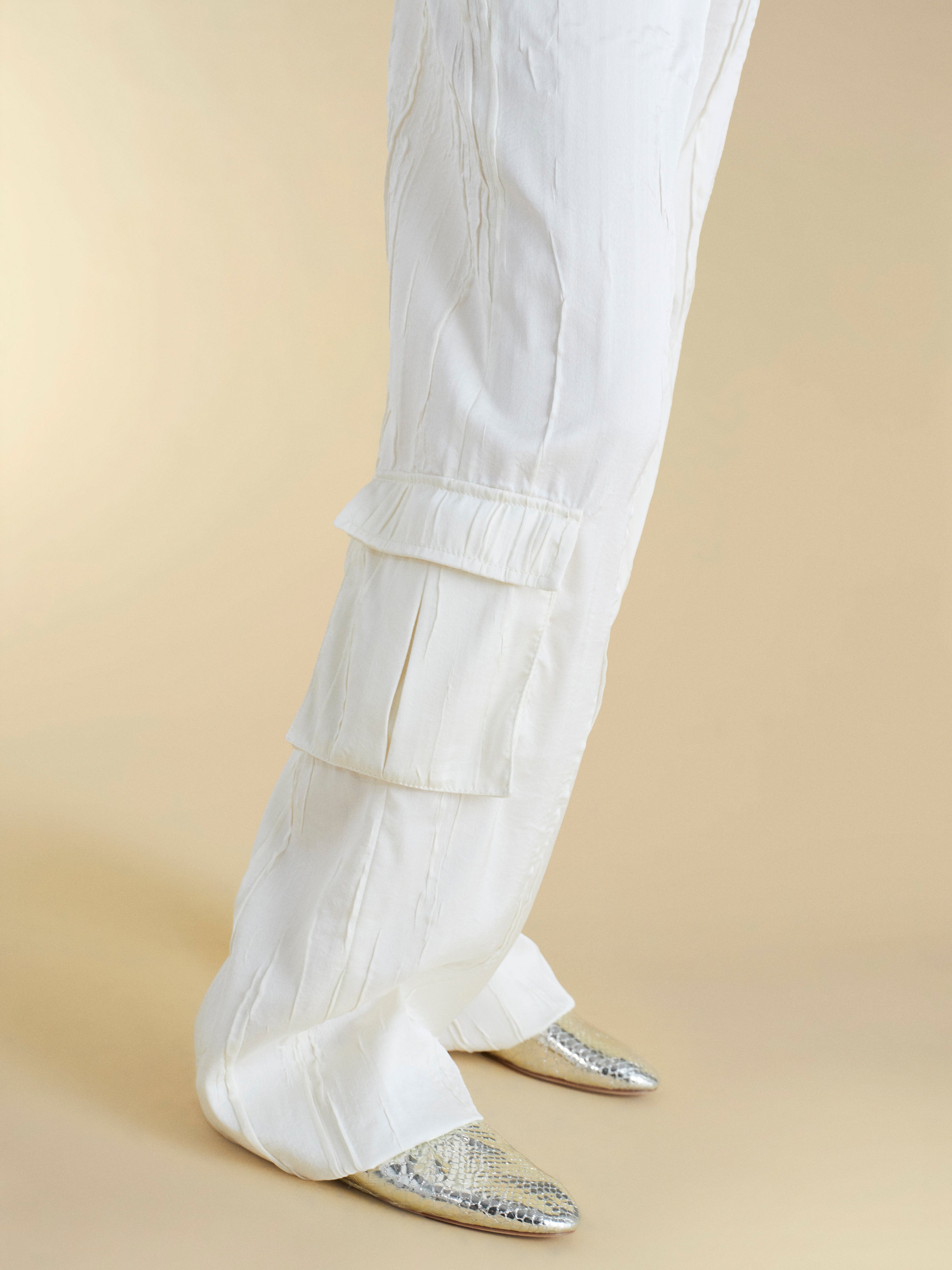Crinkled Satin Cargo Trouser