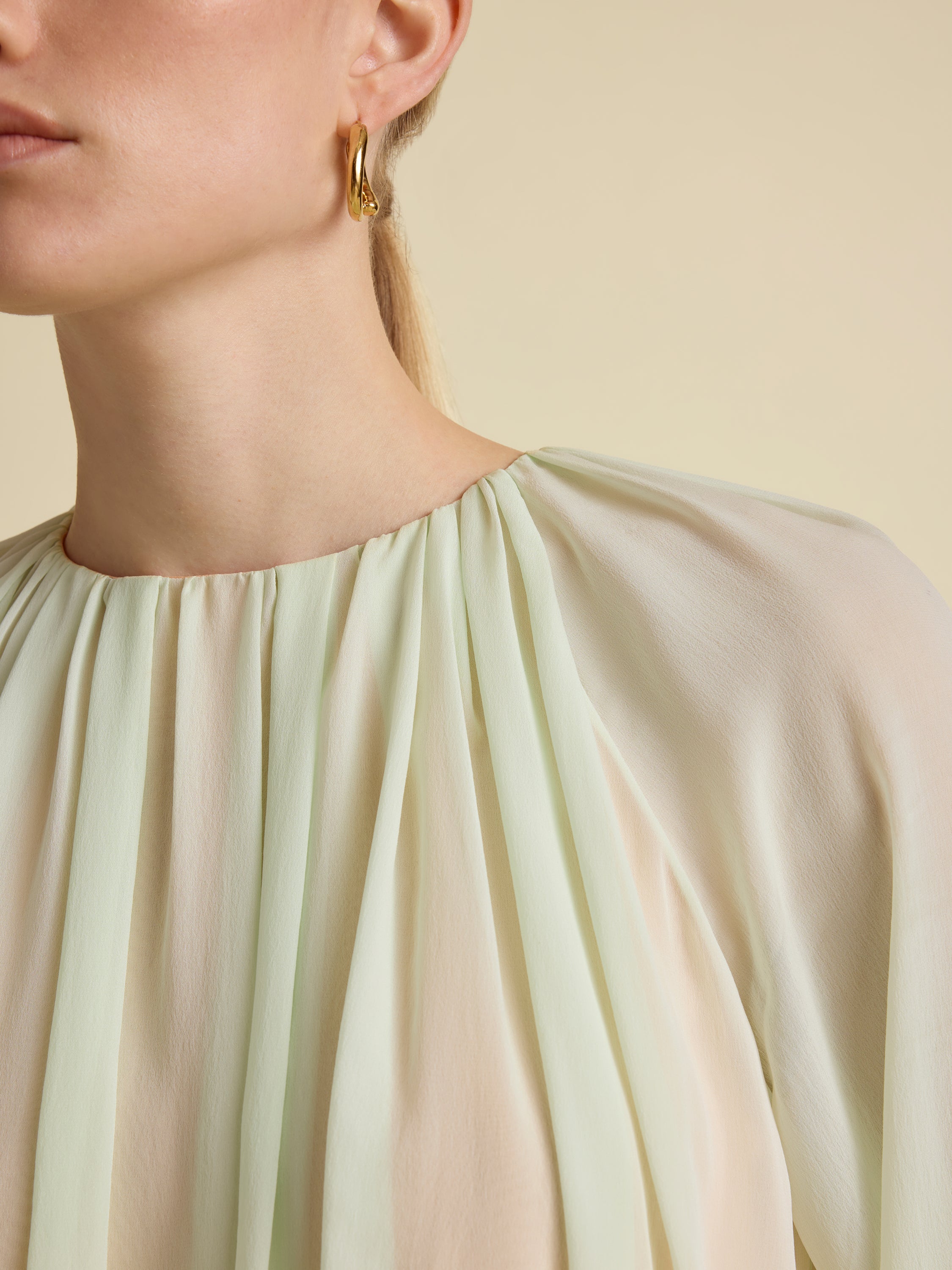 Silk Long Sleeve Gathered Blouse