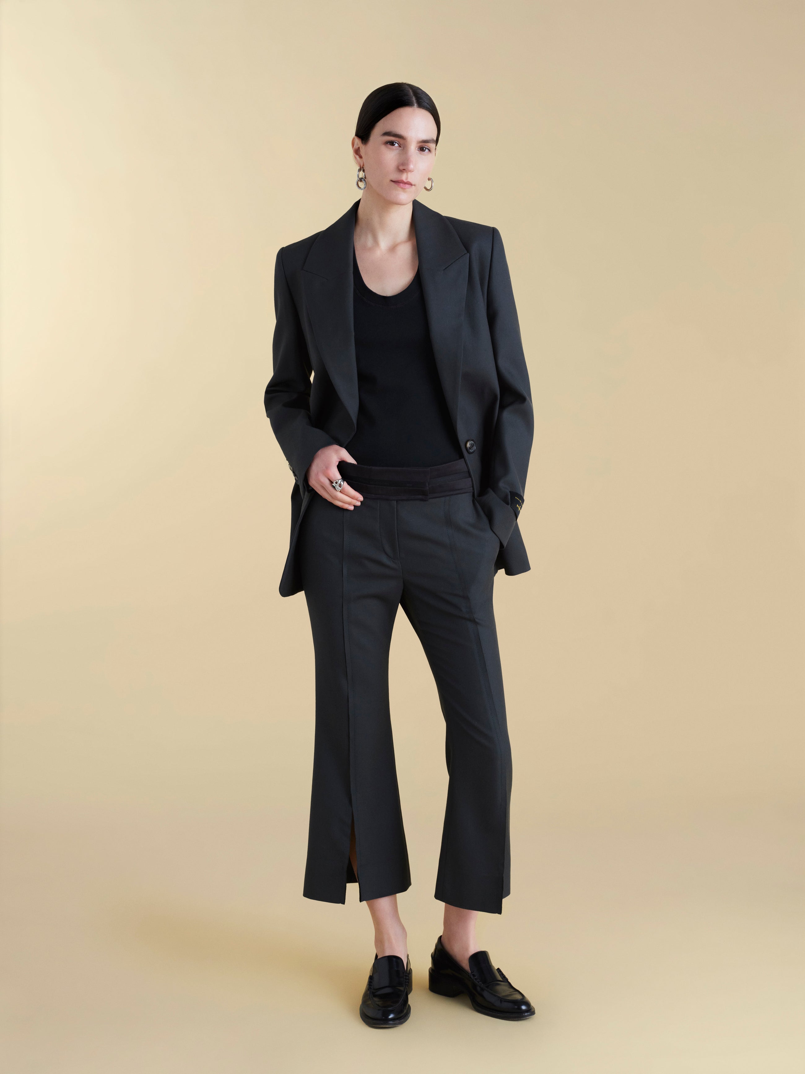 Cropped Wool Flare Trouser with Slit - Marina Moscone