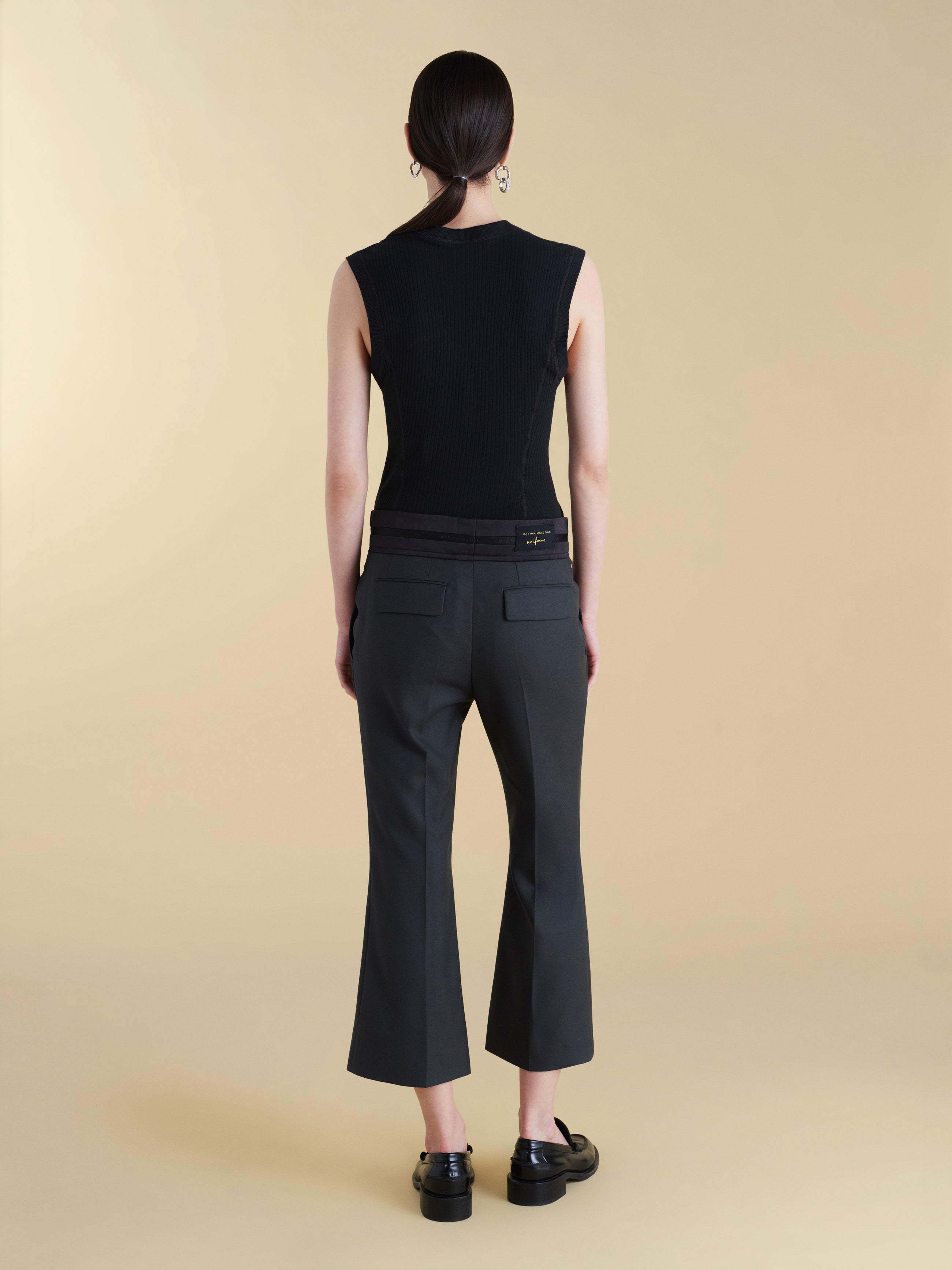Cropped Wool Flare Trouser with Slit - Marina Moscone