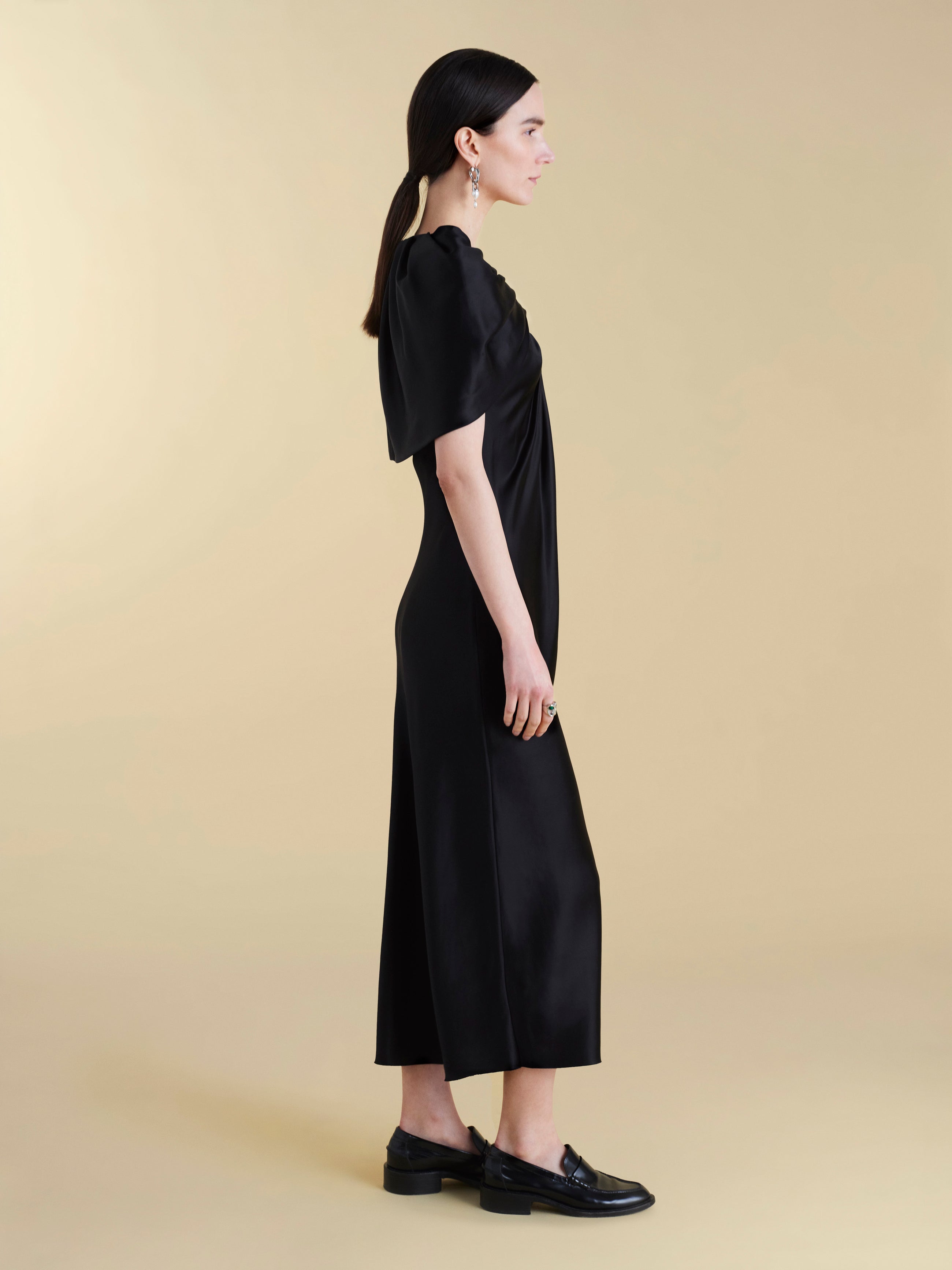 Satin Sheath with Draped Neckline