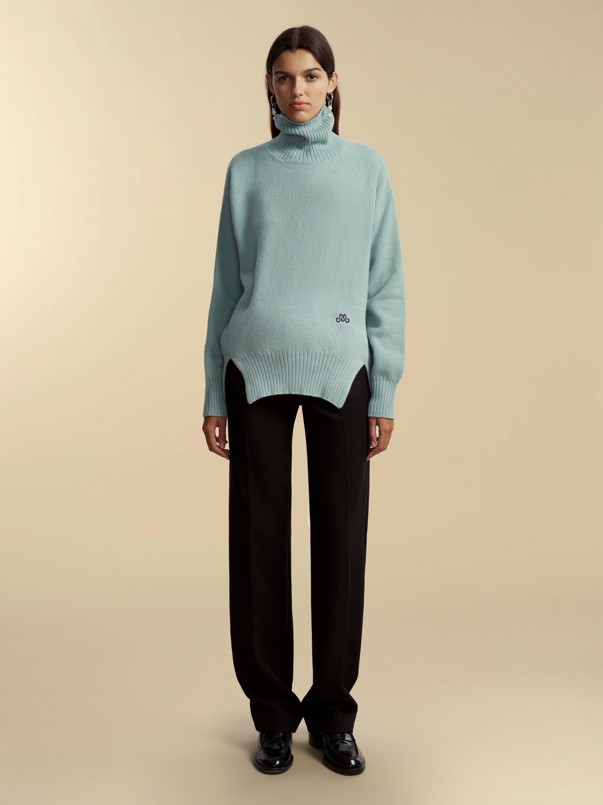 Funnel Neck Cashmere Wool Pullover