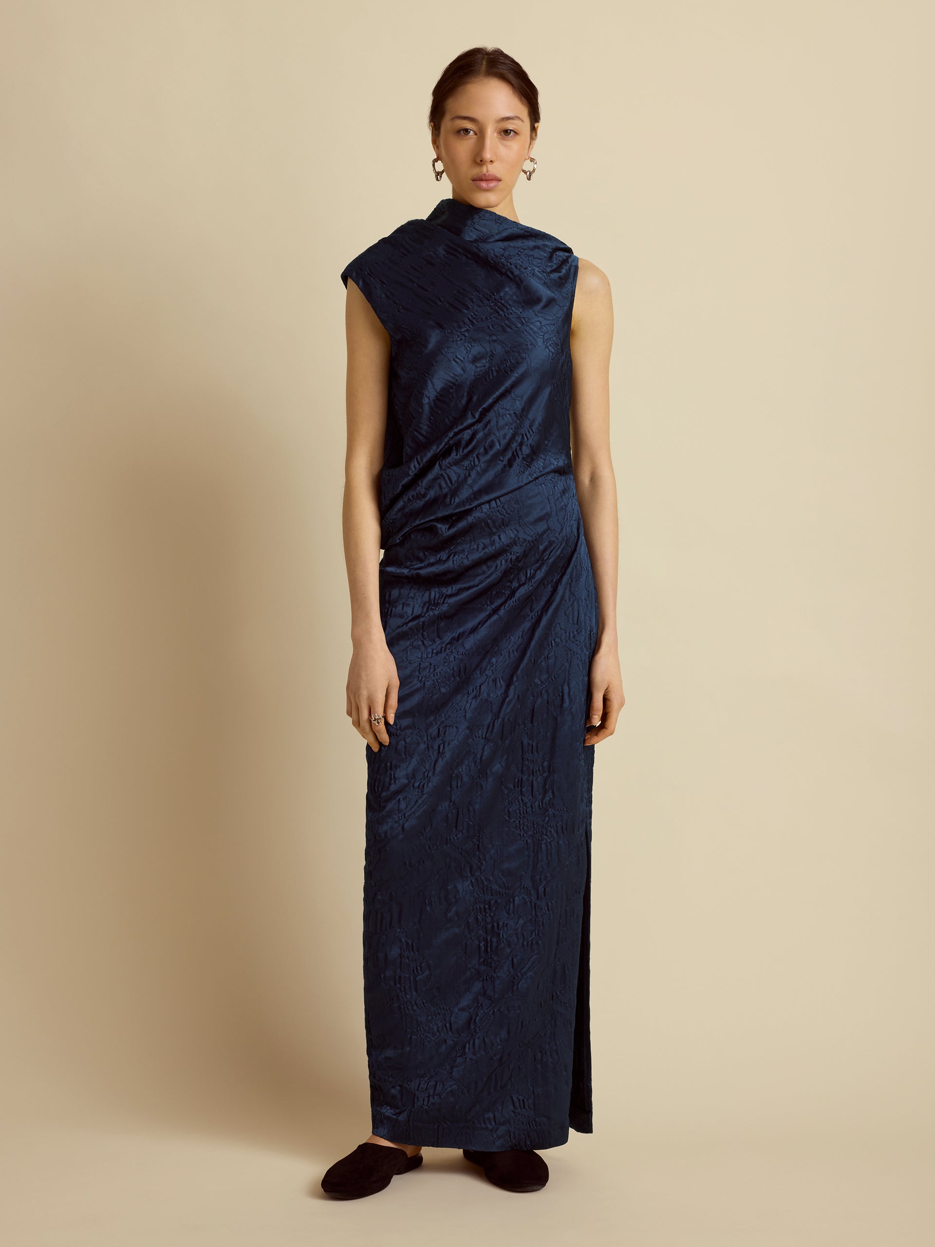 Satin Jacquard Column Dress