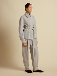 Cotton Silk Belted Bomber Jacket