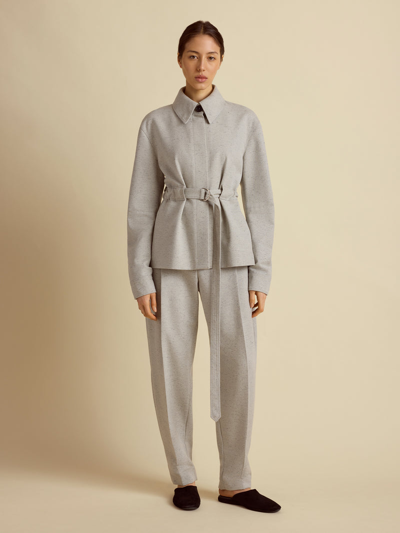 Cotton Silk Belted Bomber Jacket