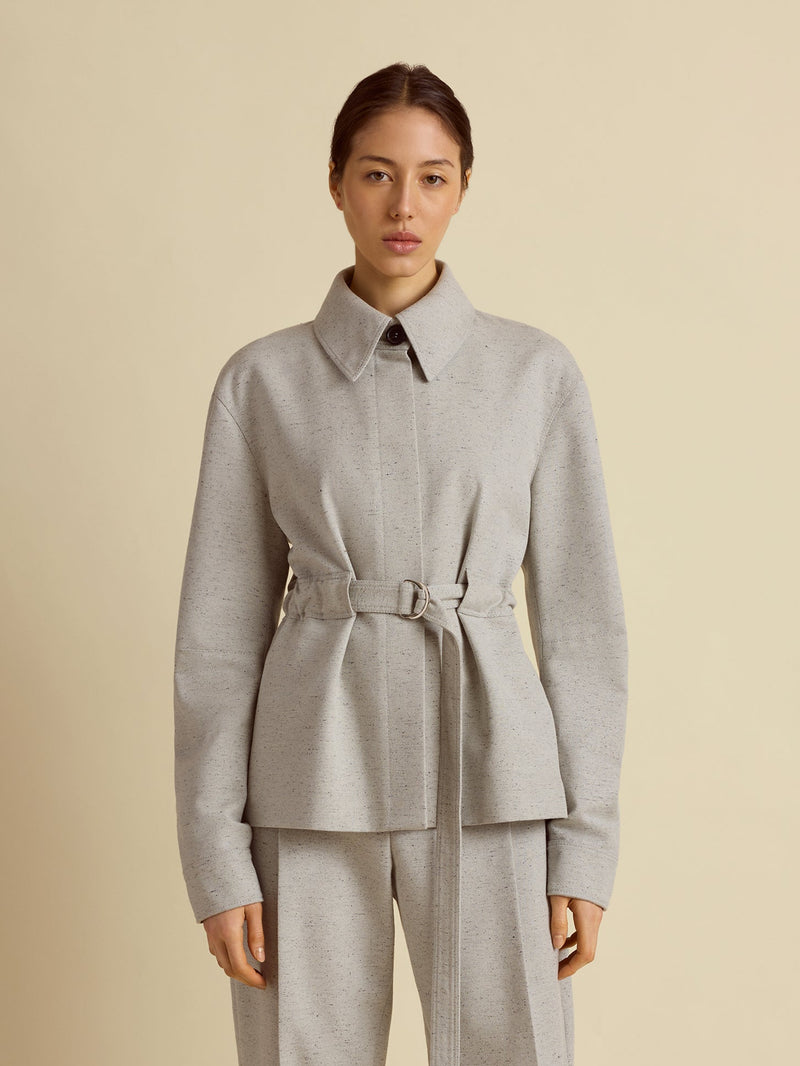 Cotton Silk Belted Bomber Jacket