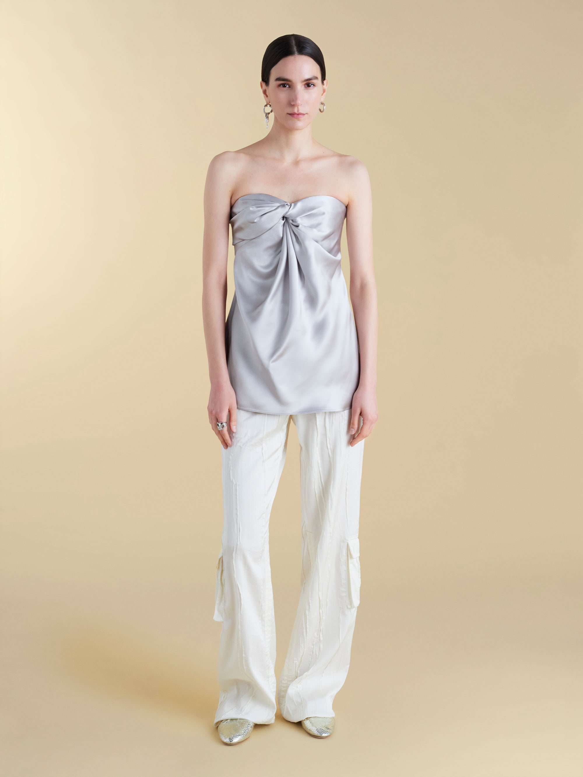 Crinkled Satin Cargo Trouser