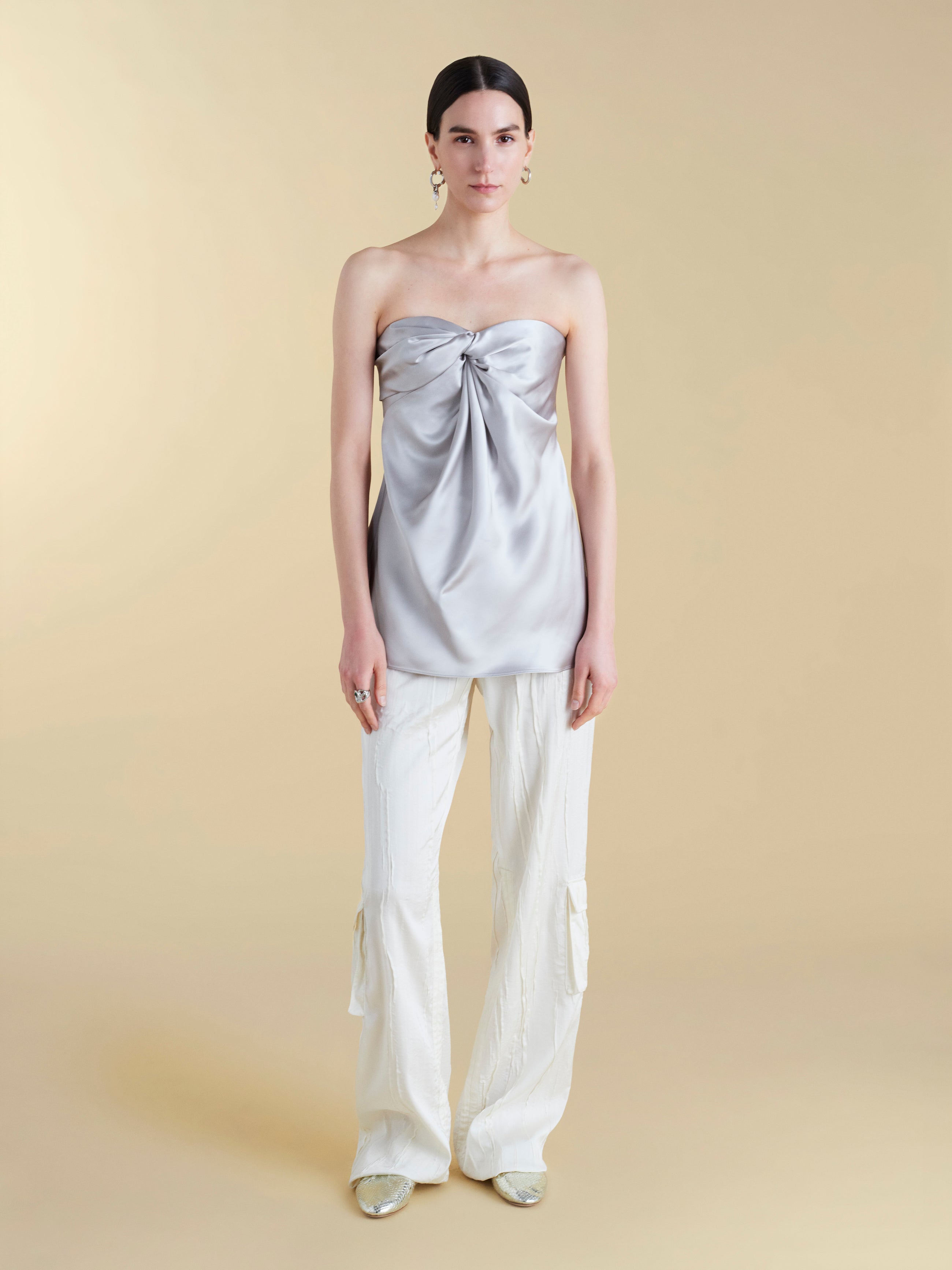 Crinkled Satin Cargo Trouser