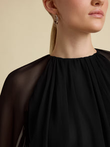Silk Long Sleeve Gathered Blouse