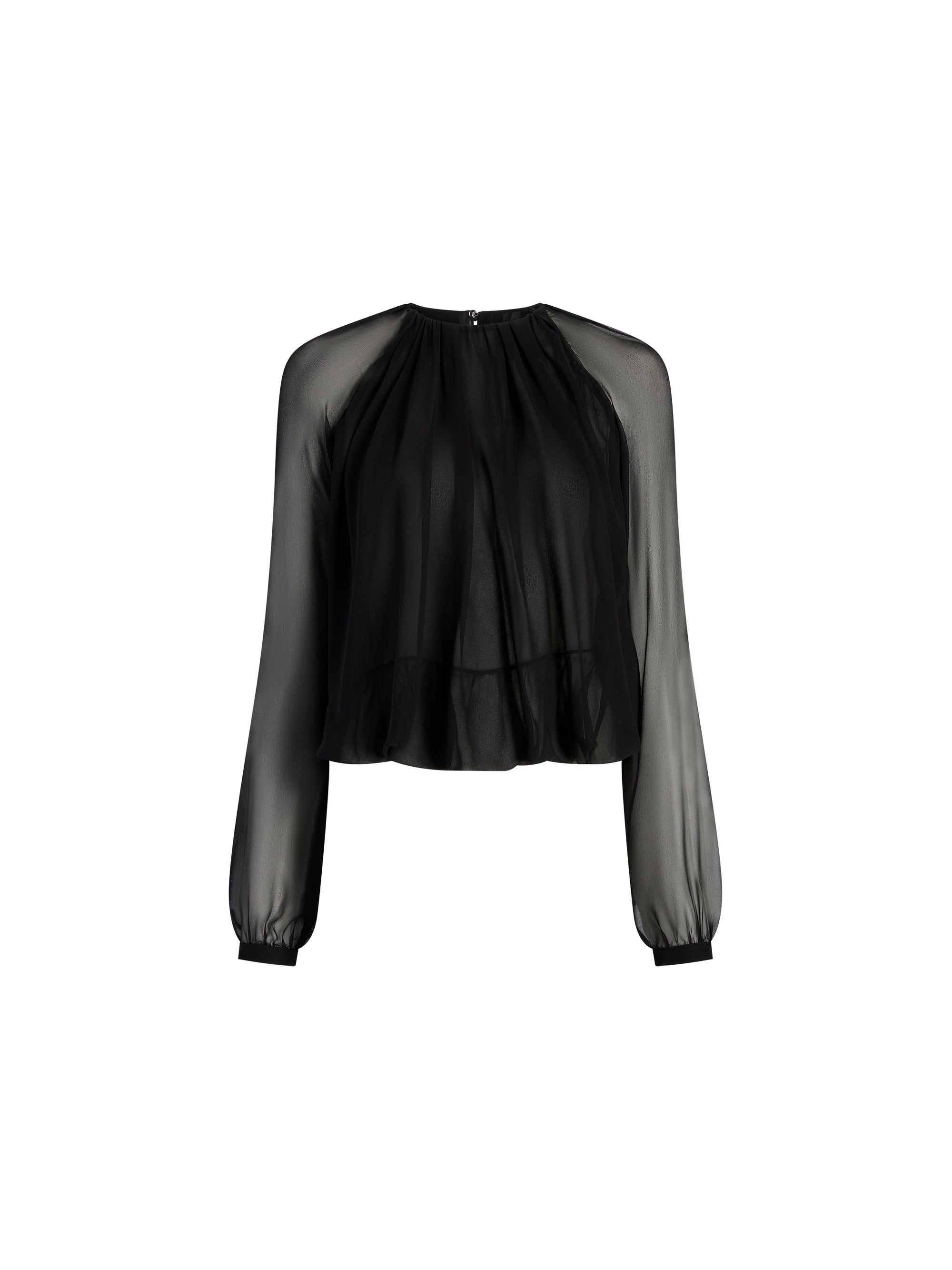 Silk Long Sleeve Gathered Blouse
