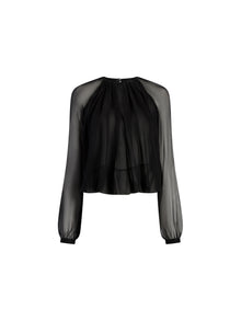 Silk Long Sleeve Gathered Blouse