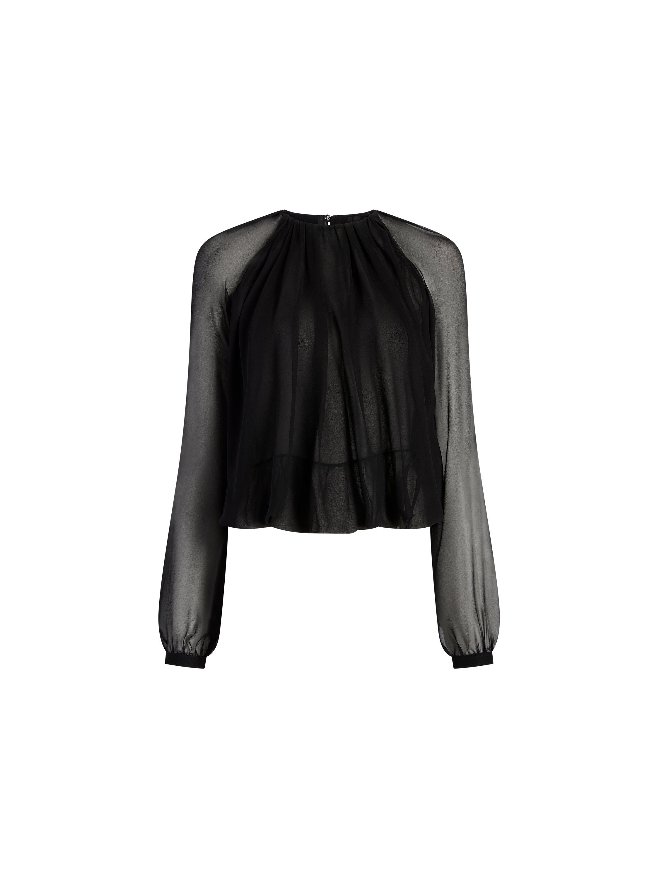 Silk Long Sleeve Gathered Blouse