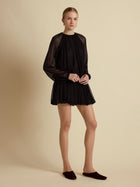 Silk Long Sleeve Gathered Blouse