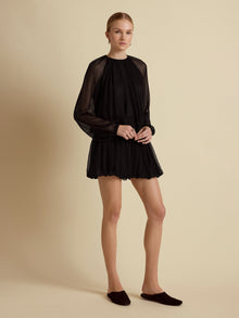 Silk Long Sleeve Gathered Blouse