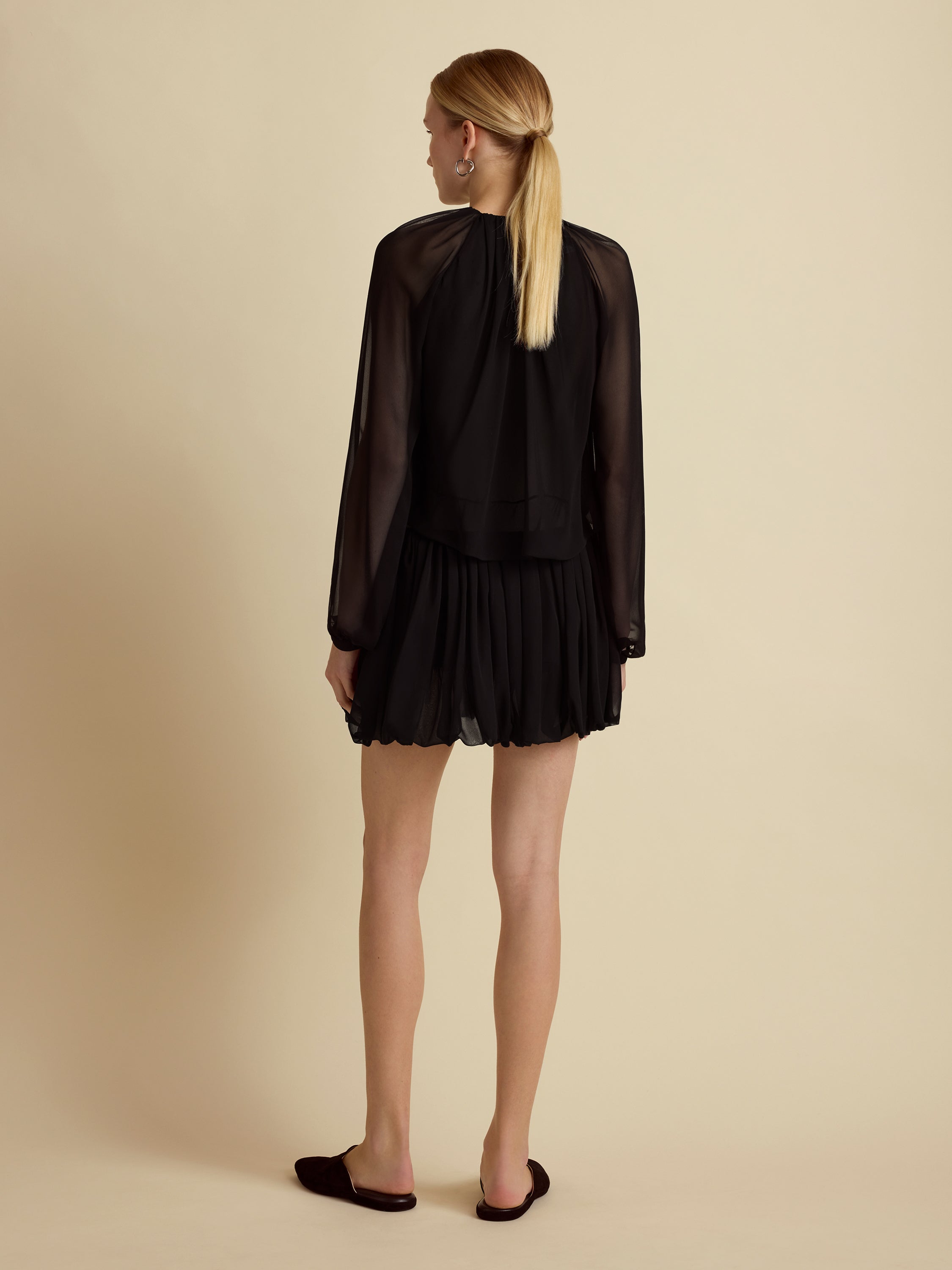 Silk Long Sleeve Gathered Blouse