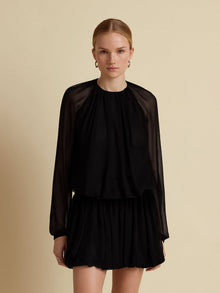 Silk Long Sleeve Gathered Blouse
