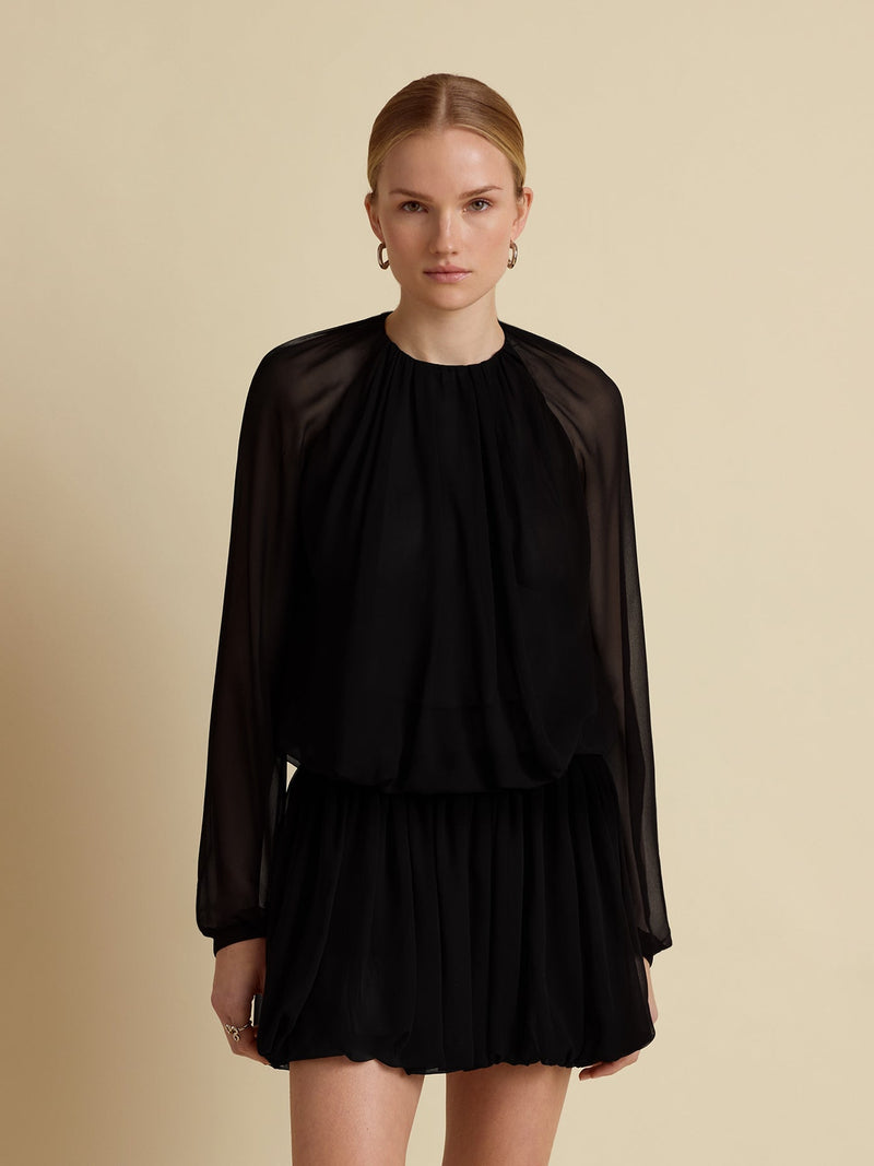 Silk Long Sleeve Gathered Blouse