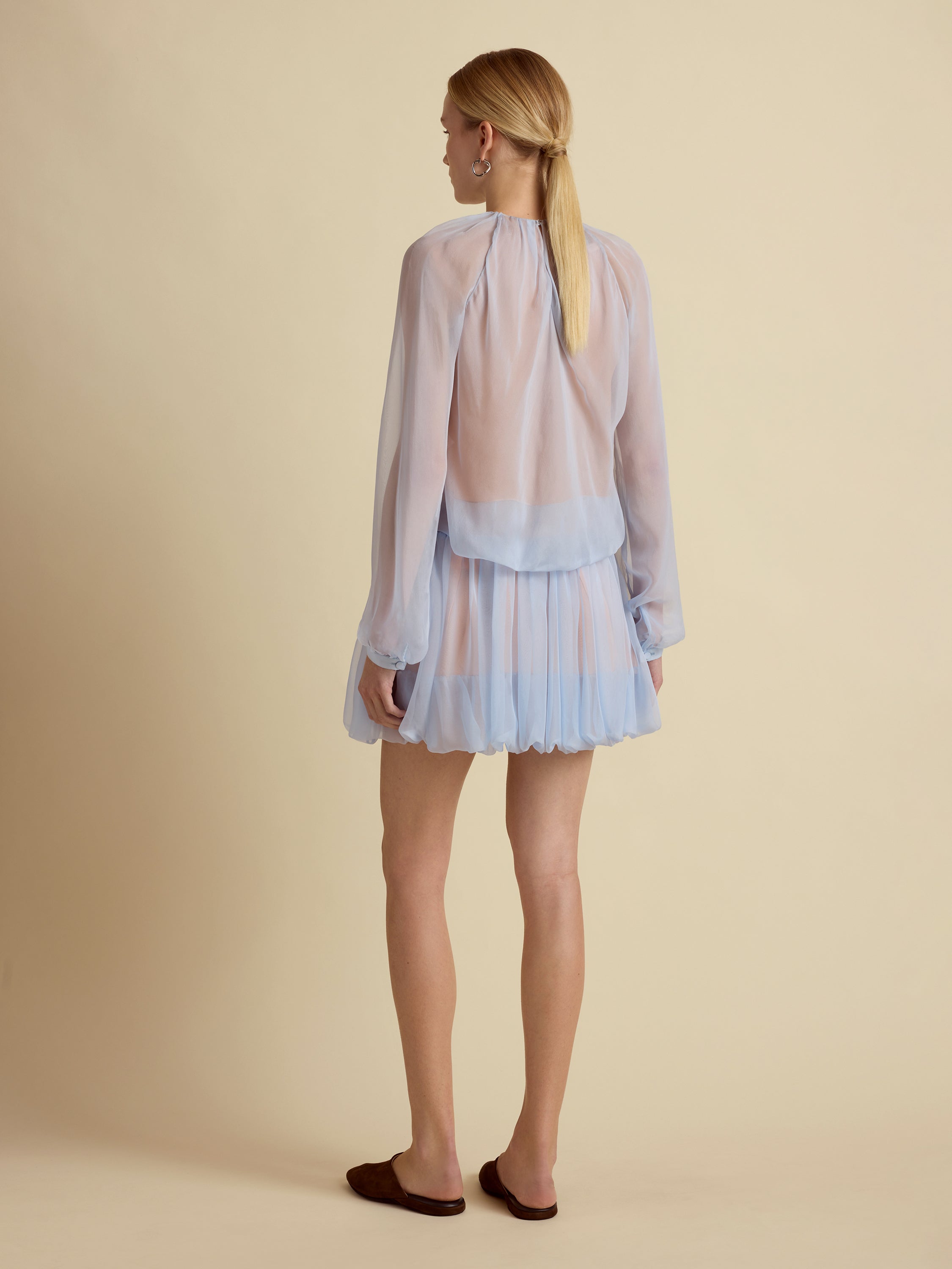 Silk Long Sleeve Gathered Blouse
