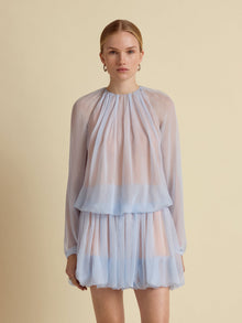 Silk Long Sleeve Gathered Blouse