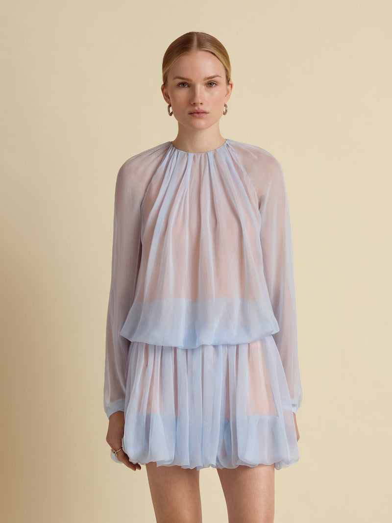 Silk Long Sleeve Gathered Blouse