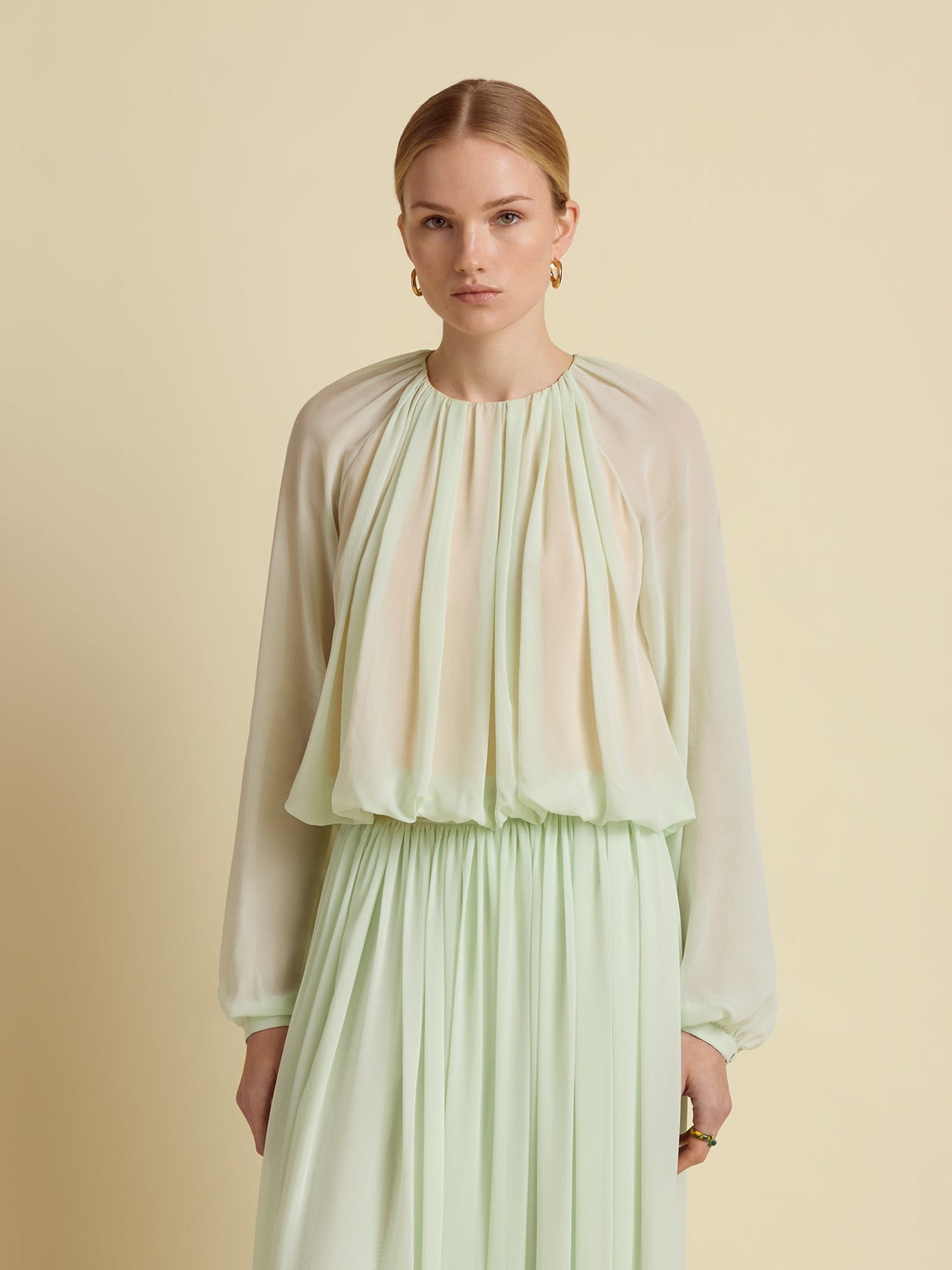 Silk Long Sleeve Gathered Blouse