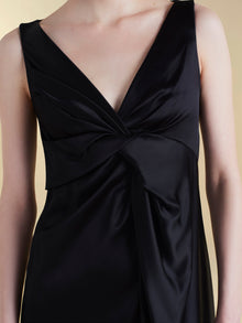 Satin V-Neck Twist Dress
