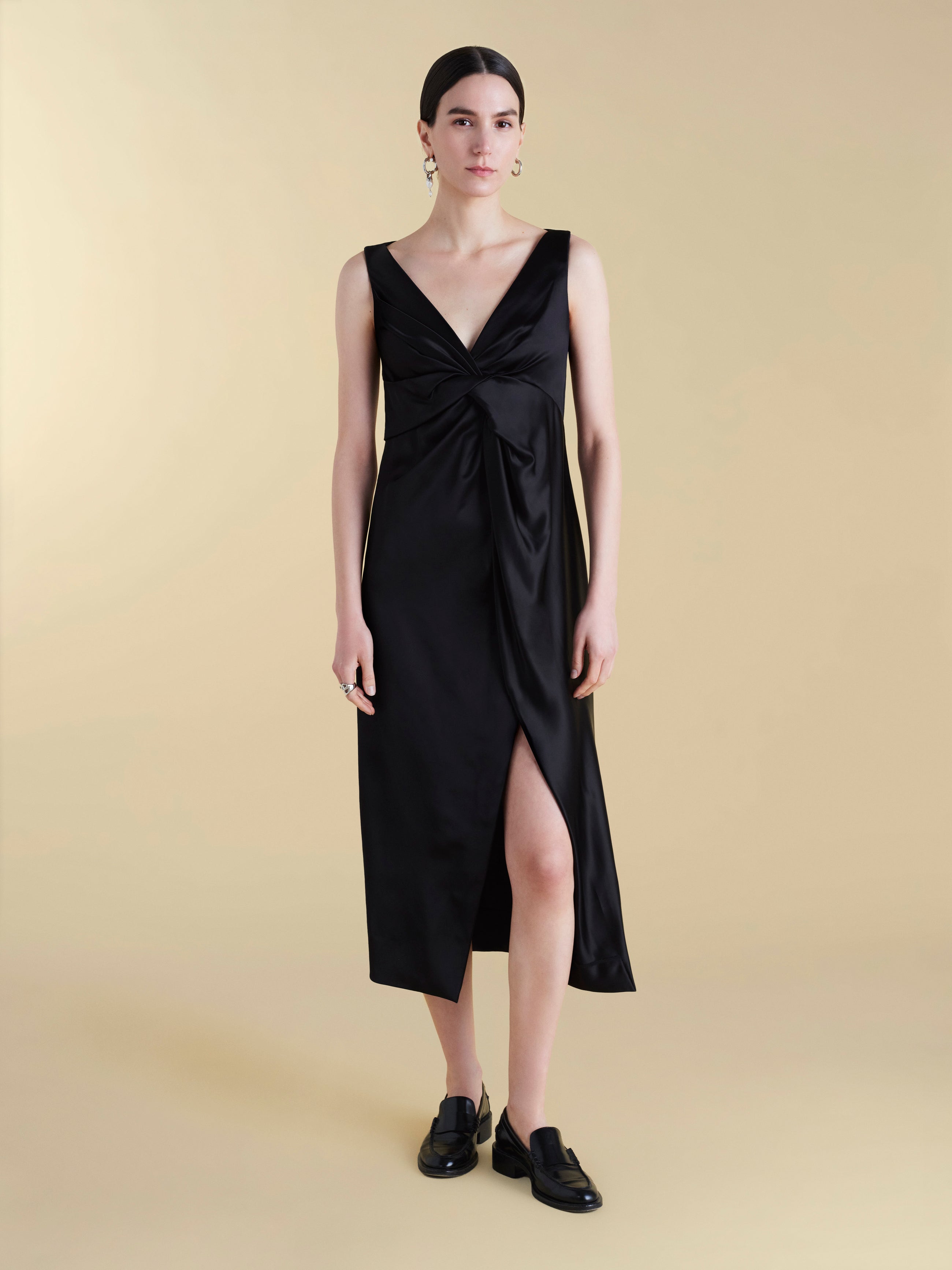 Satin V-Neck Twist Dress