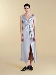 Satin V-Neck Twist Dress