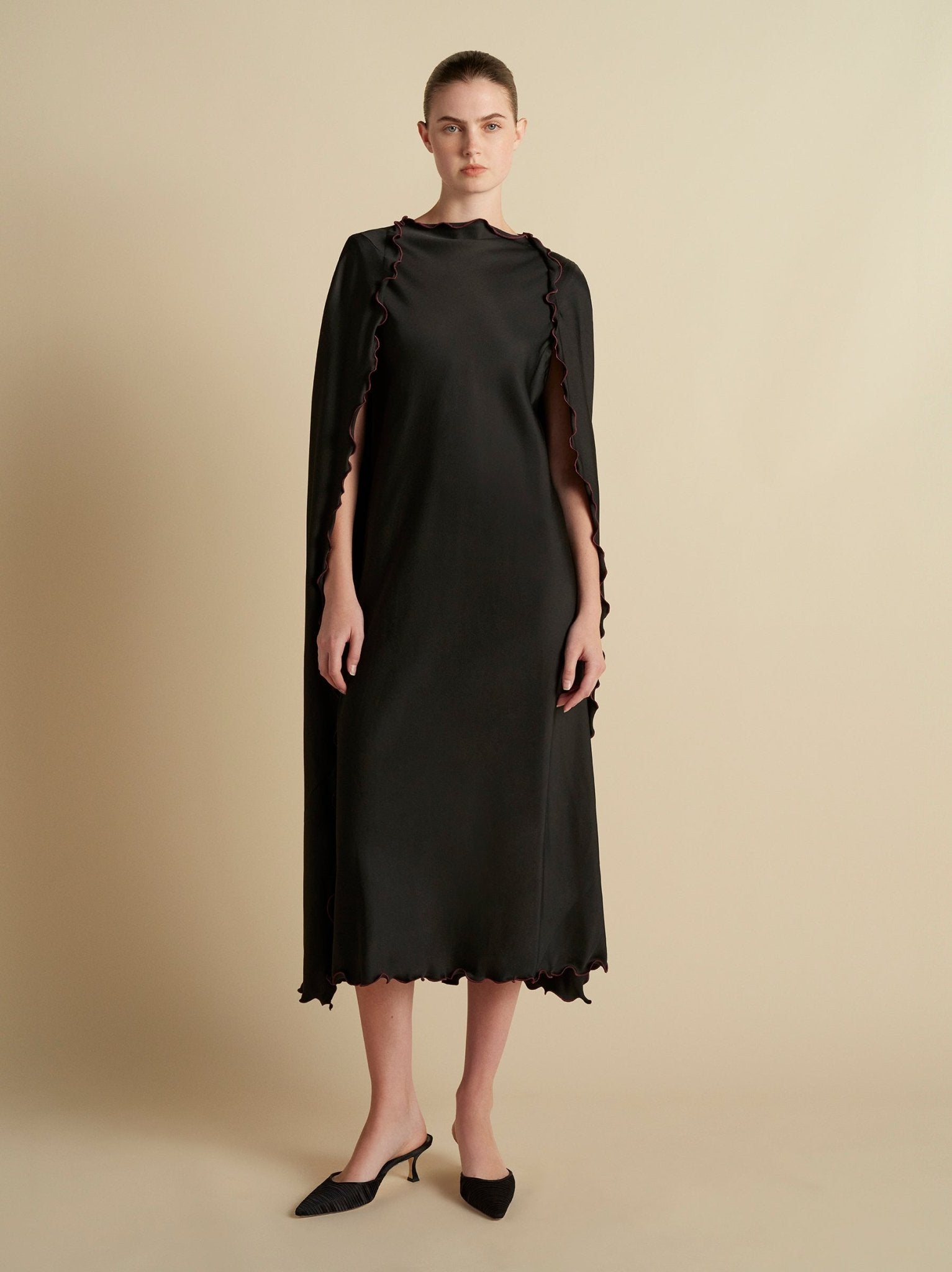 Cady Cape Dress with Scalloped Edge - Marina Moscone