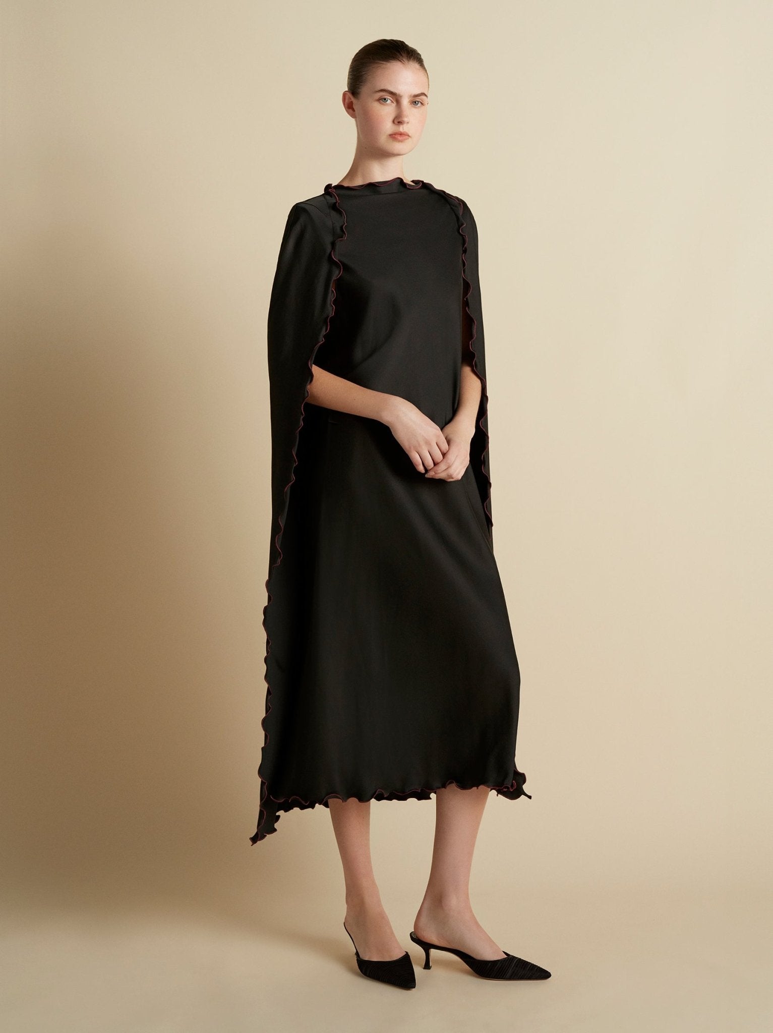 Cady Cape Dress with Scalloped Edge - Marina Moscone