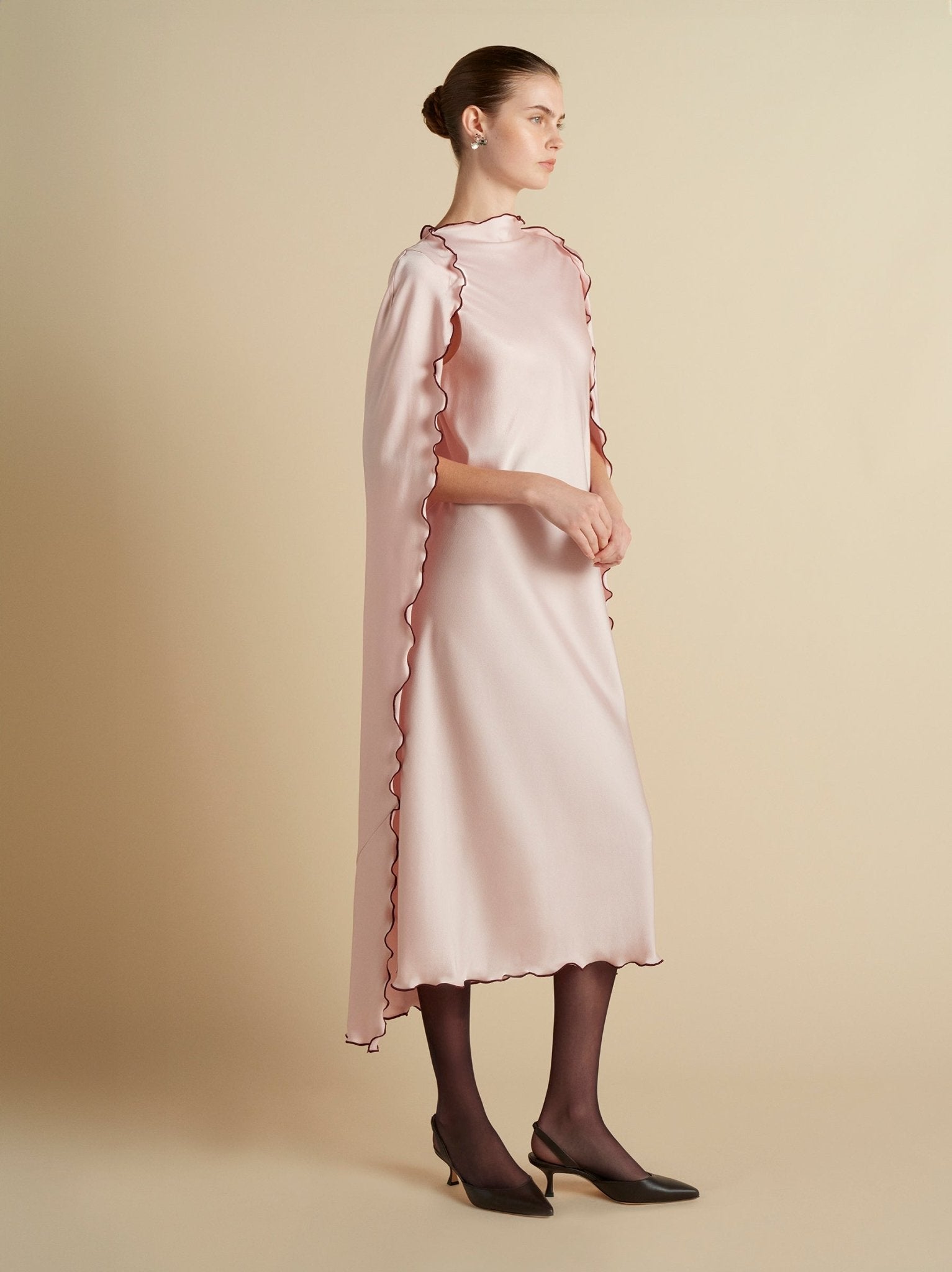 Cady Cape Dress with Scalloped Edge - Marina Moscone