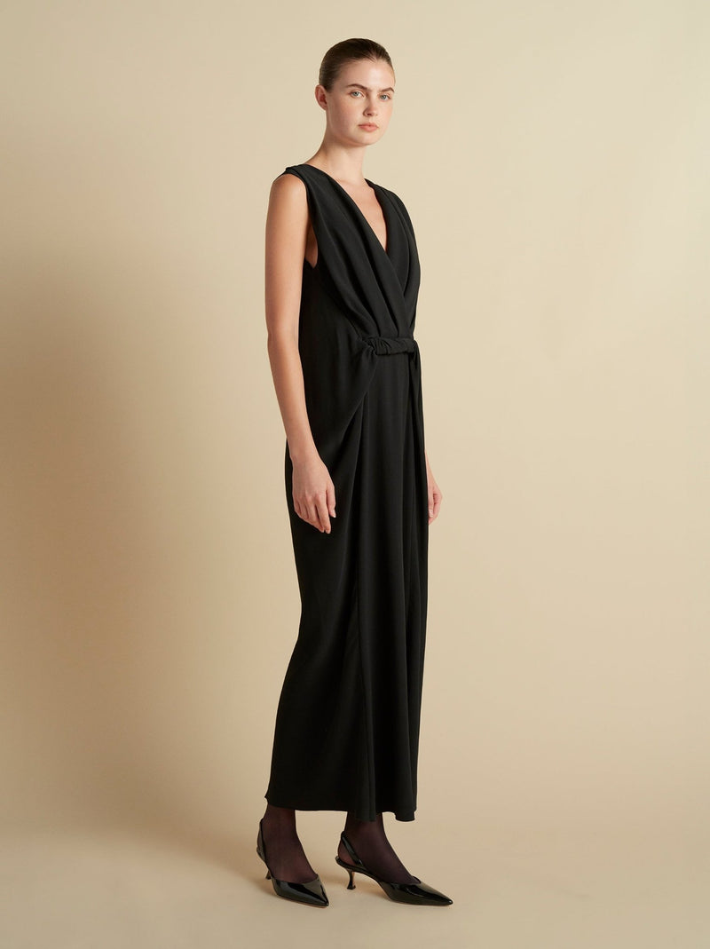 Cady V - Neck Draped Twist Belt Dress - Marina Moscone