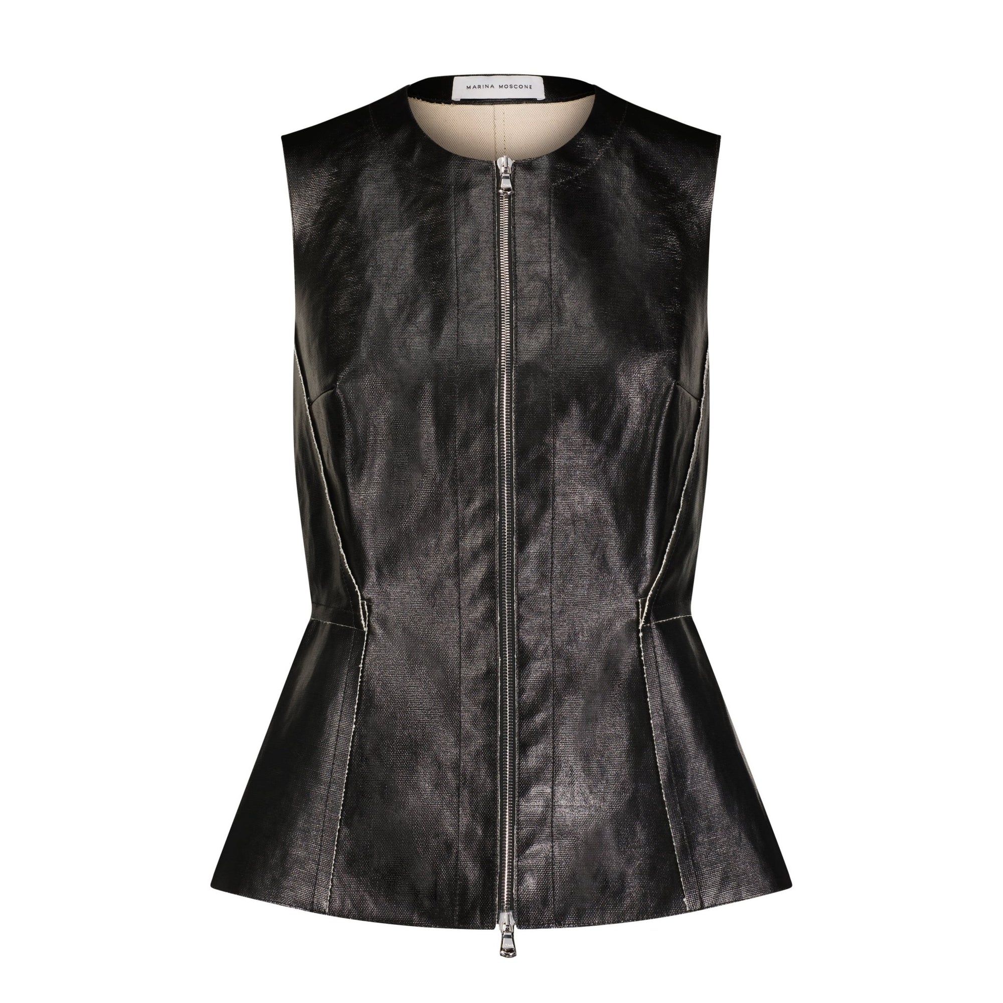 Coated Canvas Waisted Gilet - Marina Moscone