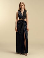 Colorblocked Satin Twist Dress - Marina Moscone