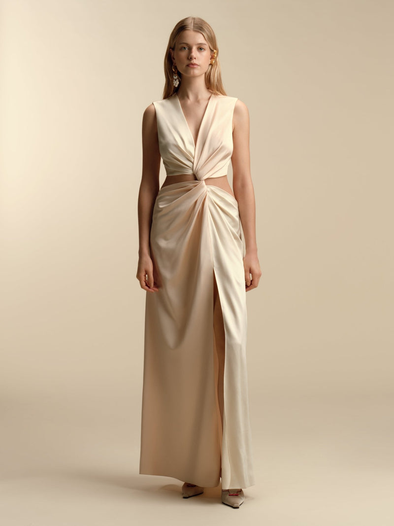 Colorblocked Satin Twist Dress - Marina Moscone