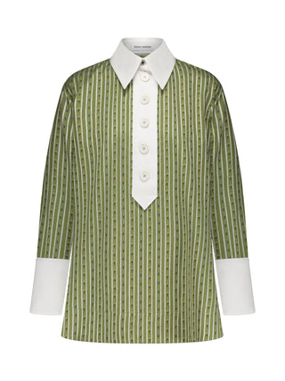 Cotton Jacquard Shirt with Contrast Collar - Marina Moscone