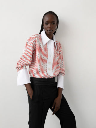 Cotton Jacquard Shirt with Contrast Collar - Marina Moscone