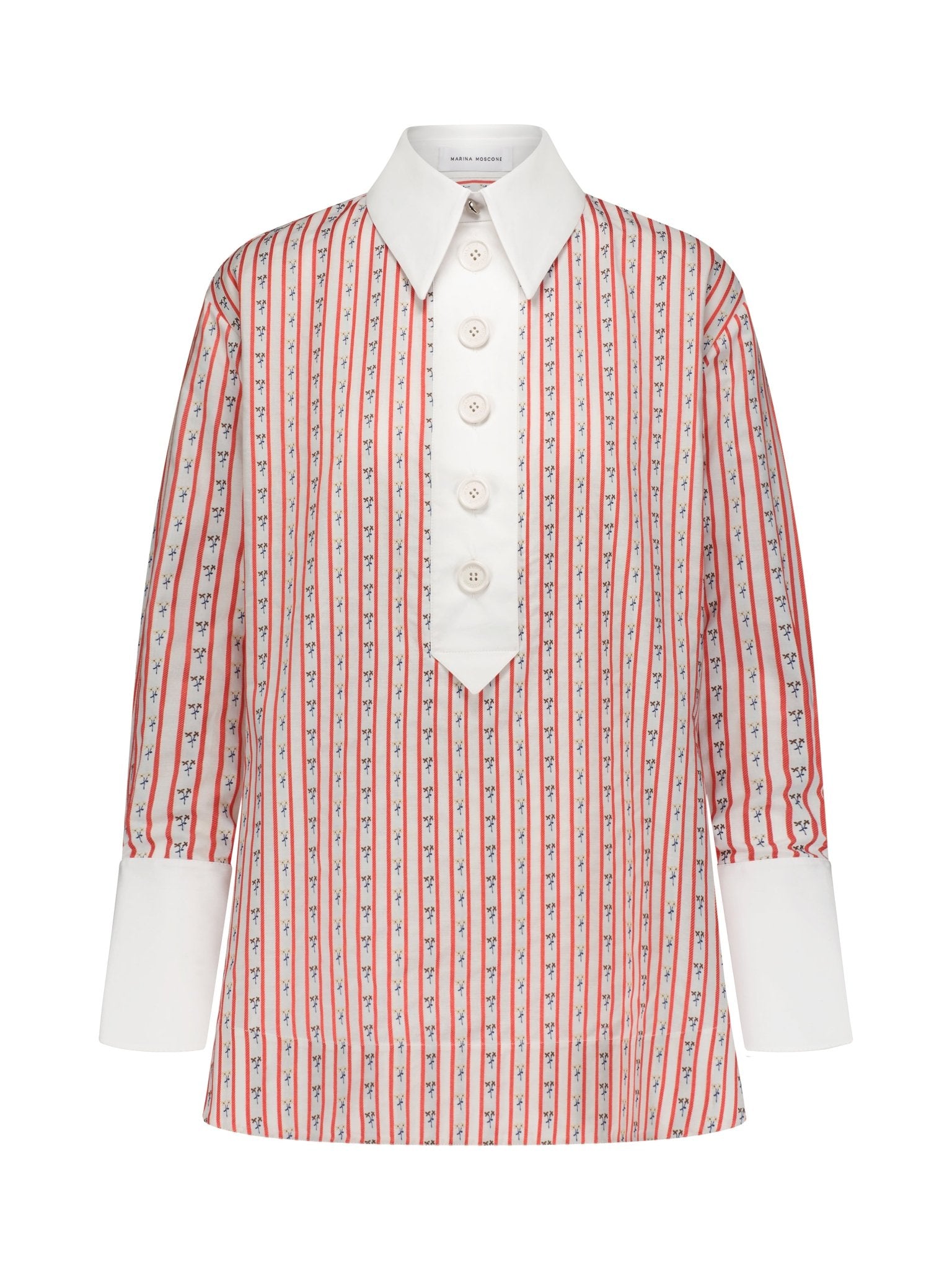 Cotton Jacquard Shirt with Contrast Collar - Marina Moscone