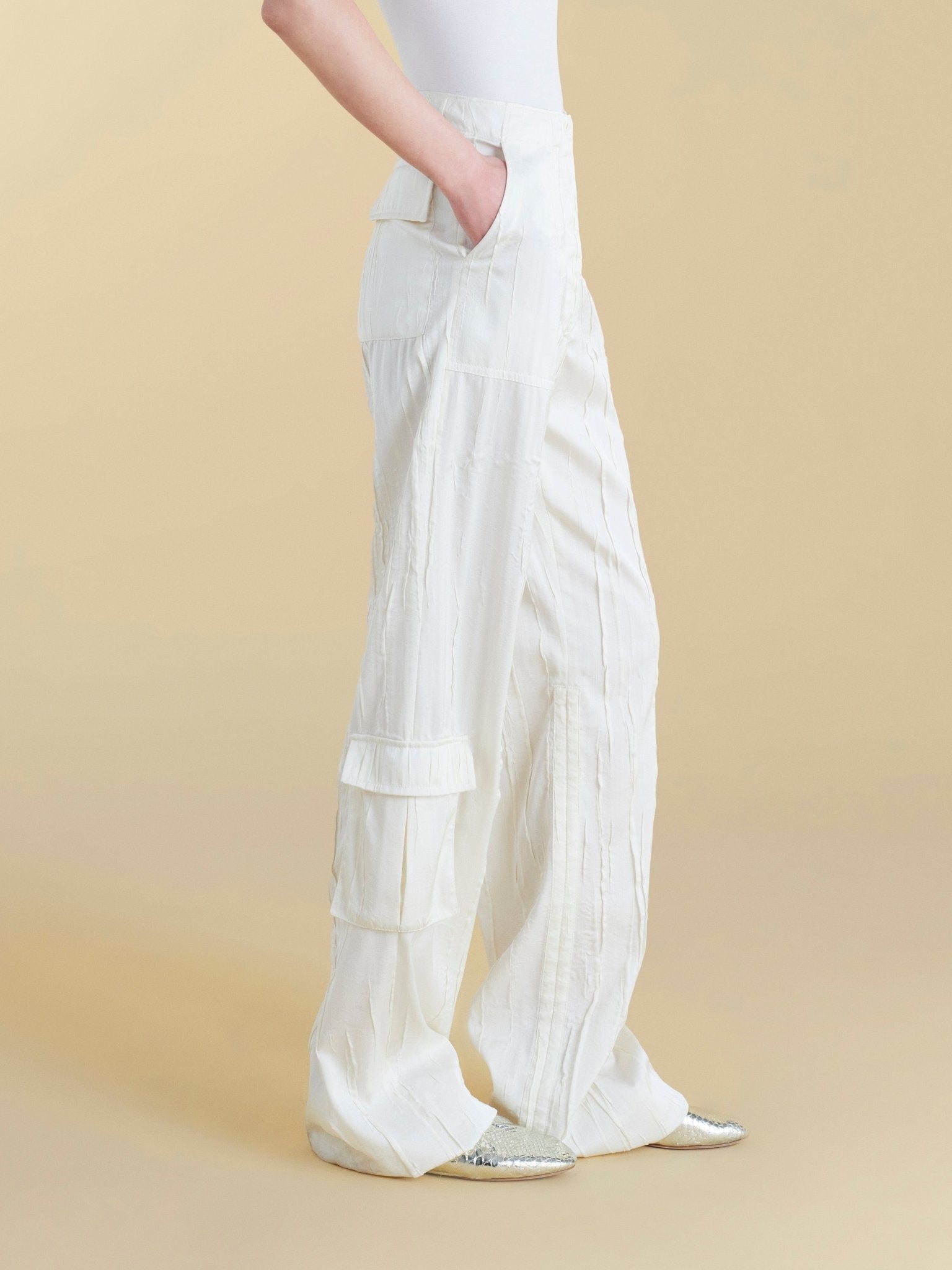 Crinkled Satin Cargo Trouser - Marina Moscone
