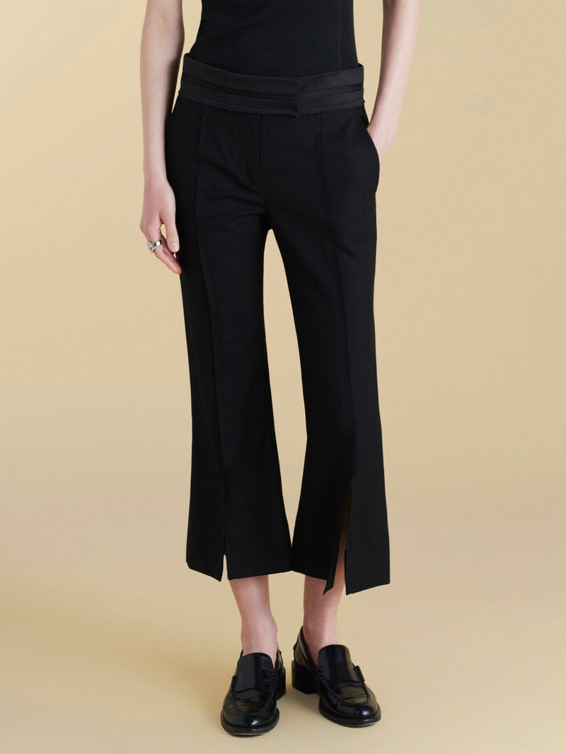 Cropped Wool Flare Trouser with Slit - Marina Moscone