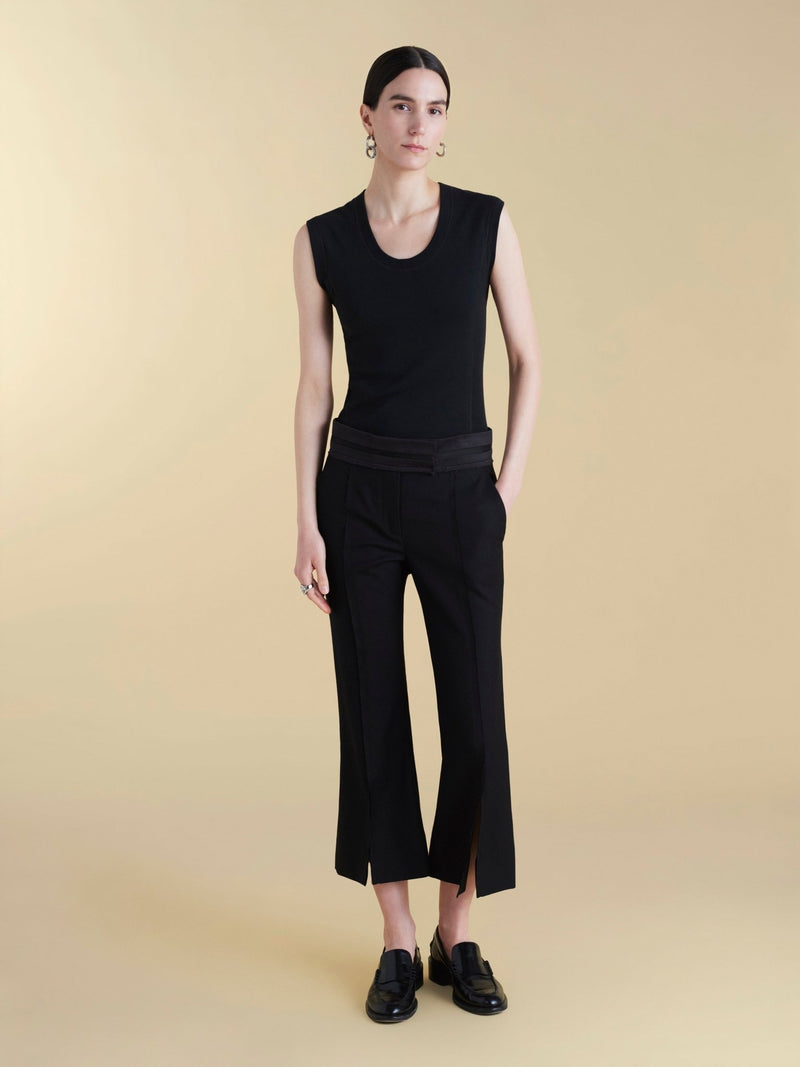 Cropped Wool Flare Trouser with Slit - Marina Moscone