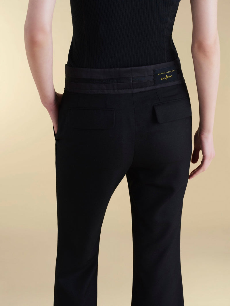 Cropped Wool Flare Trouser with Slit - Marina Moscone