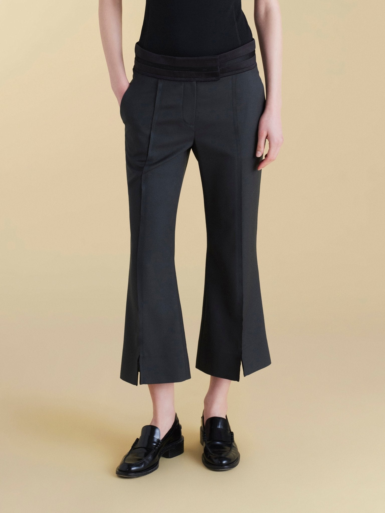 Cropped Wool Flare Trouser with Slit - Marina Moscone