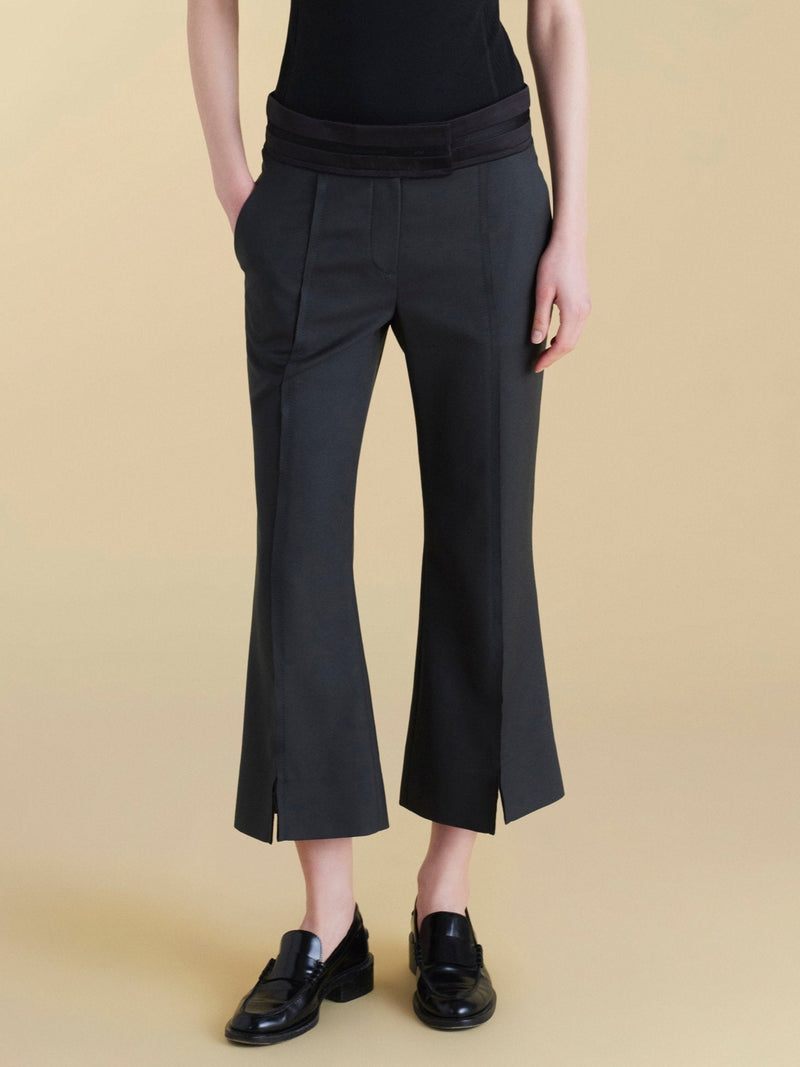 Cropped Wool Flare Trouser with Slit - Marina Moscone