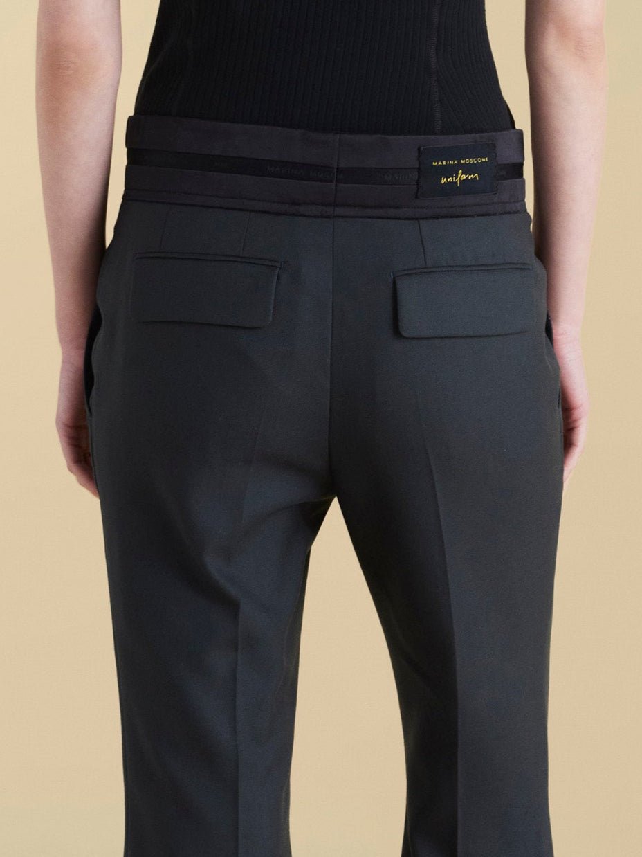 Cropped Wool Flare Trouser with Slit - Marina Moscone