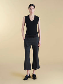 Cropped Wool Flare Trouser with Slit - Marina Moscone