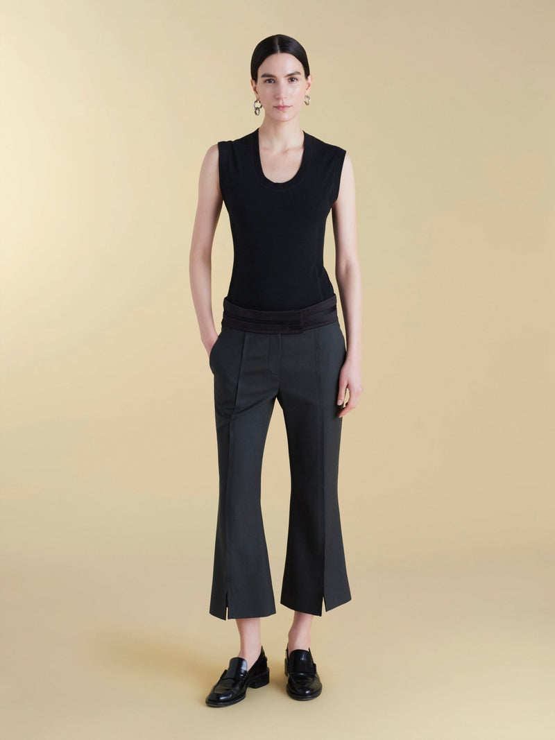 Cropped Wool Flare Trouser with Slit - Marina Moscone